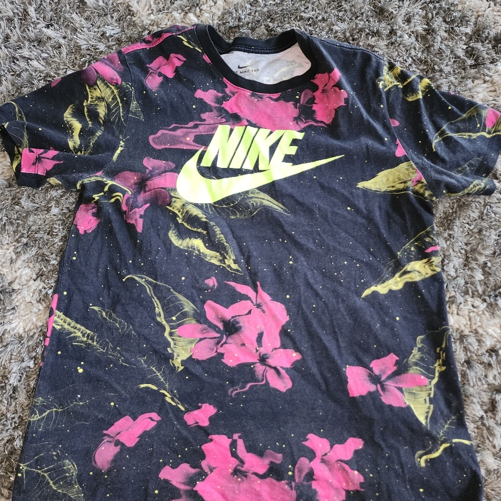 Nike Black Tee with Pink and Yellow Floral Design